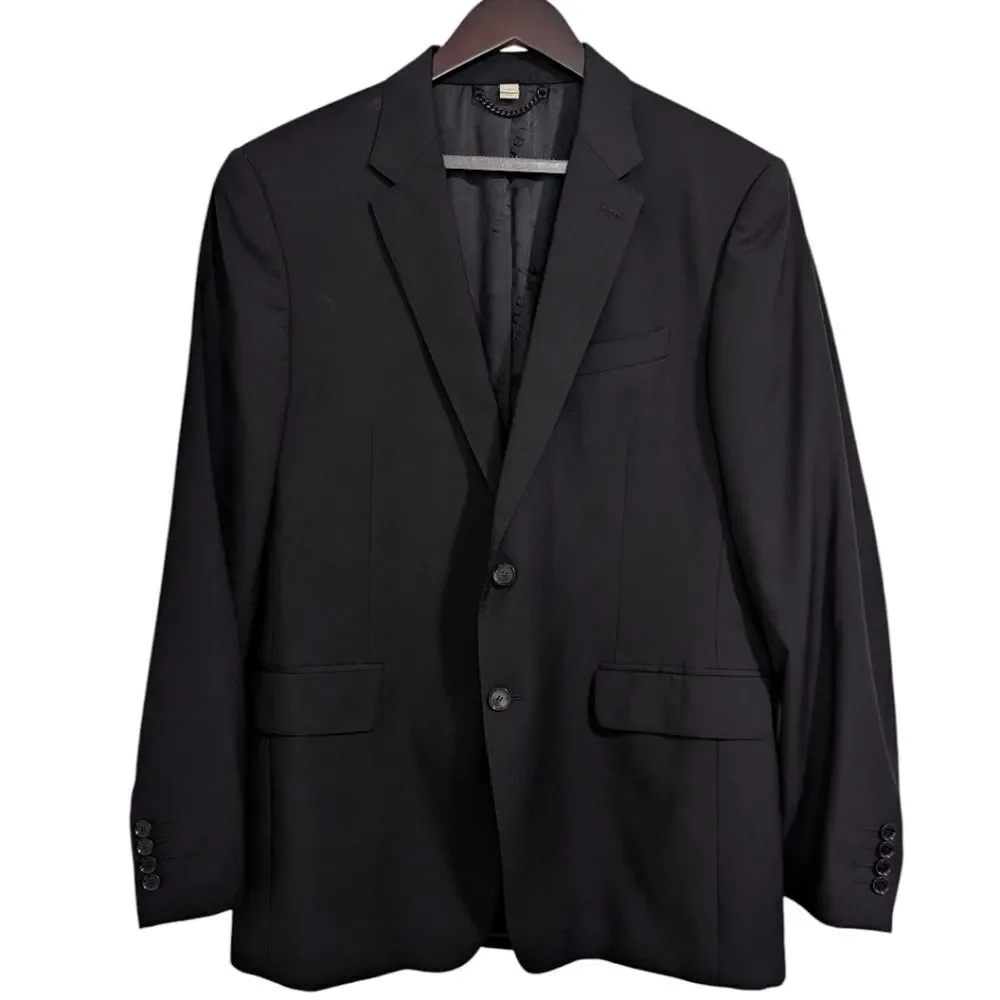 Burberry London Black Virgin Wool Suit Jacket Blazer Italy Men's EU 54R, US 44R